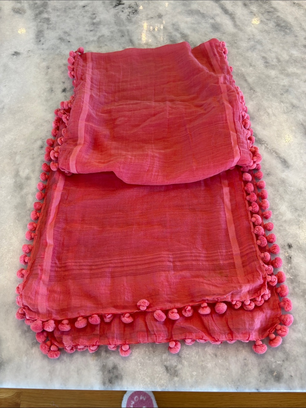 Matta Hot Pink Lightweight Scarf with Pom-Pom Trim - Picture 4 of 6